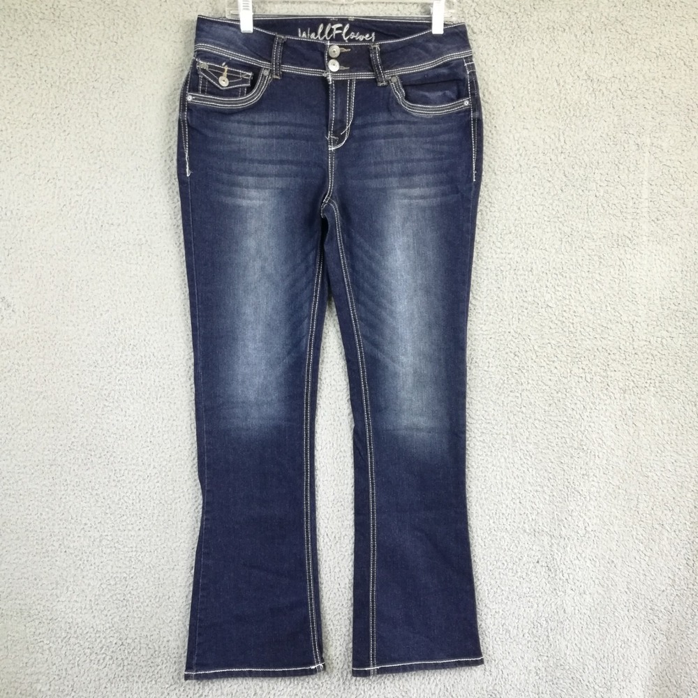 Wallflower Womens Jeans Boot Cut Blue Denim Flap Pocket Dark Wash Mid Rise 11